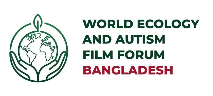 World Ecology and Autism Film Forum Bangladesh logo, two hands holding a globe with a leaf